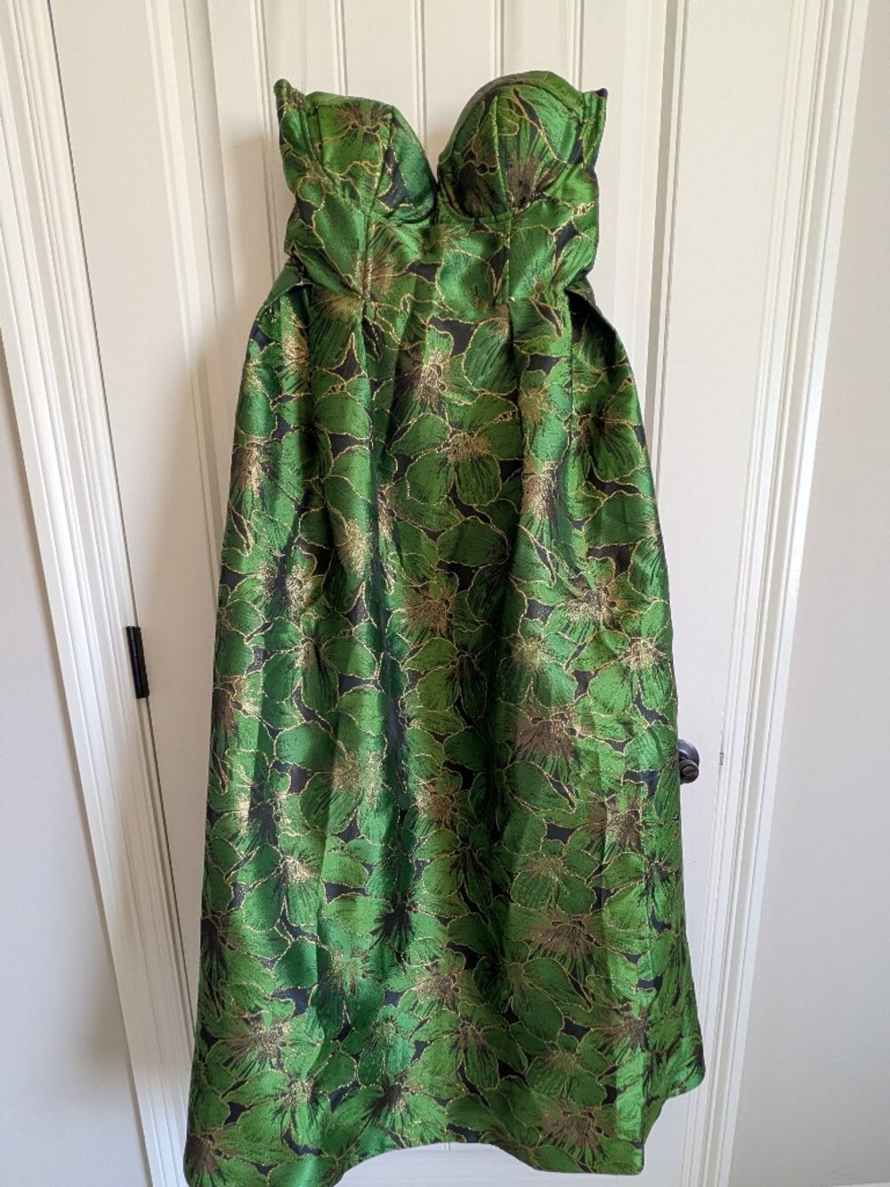 Strapless Green Jacquard Dress